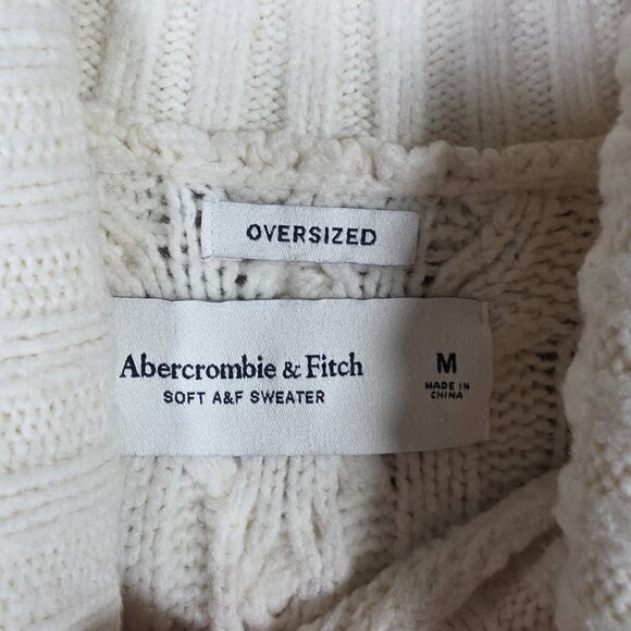 Abercrombie & Fitch Sweater Mens Medium Cream Chunky 3D Cable Knit Oversized - Picture 9 of 11